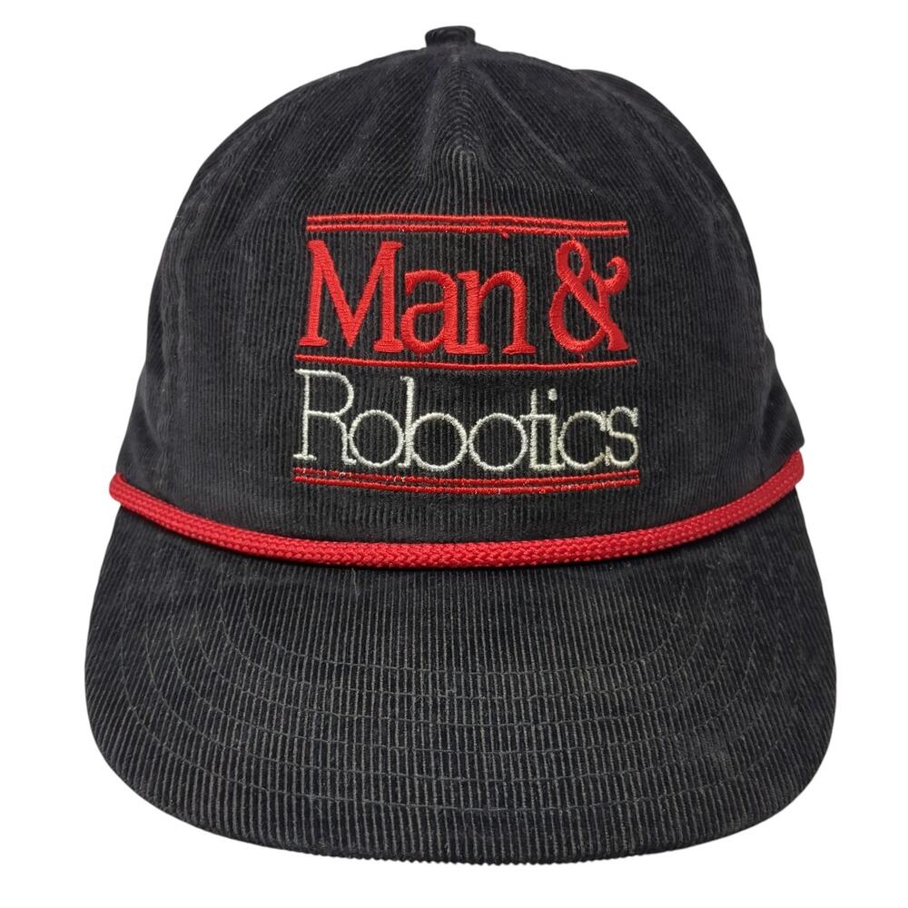 Man & Robotics Snapback 5 Panel Cap Black One Size Rope Eagle Ridge Vintage USA